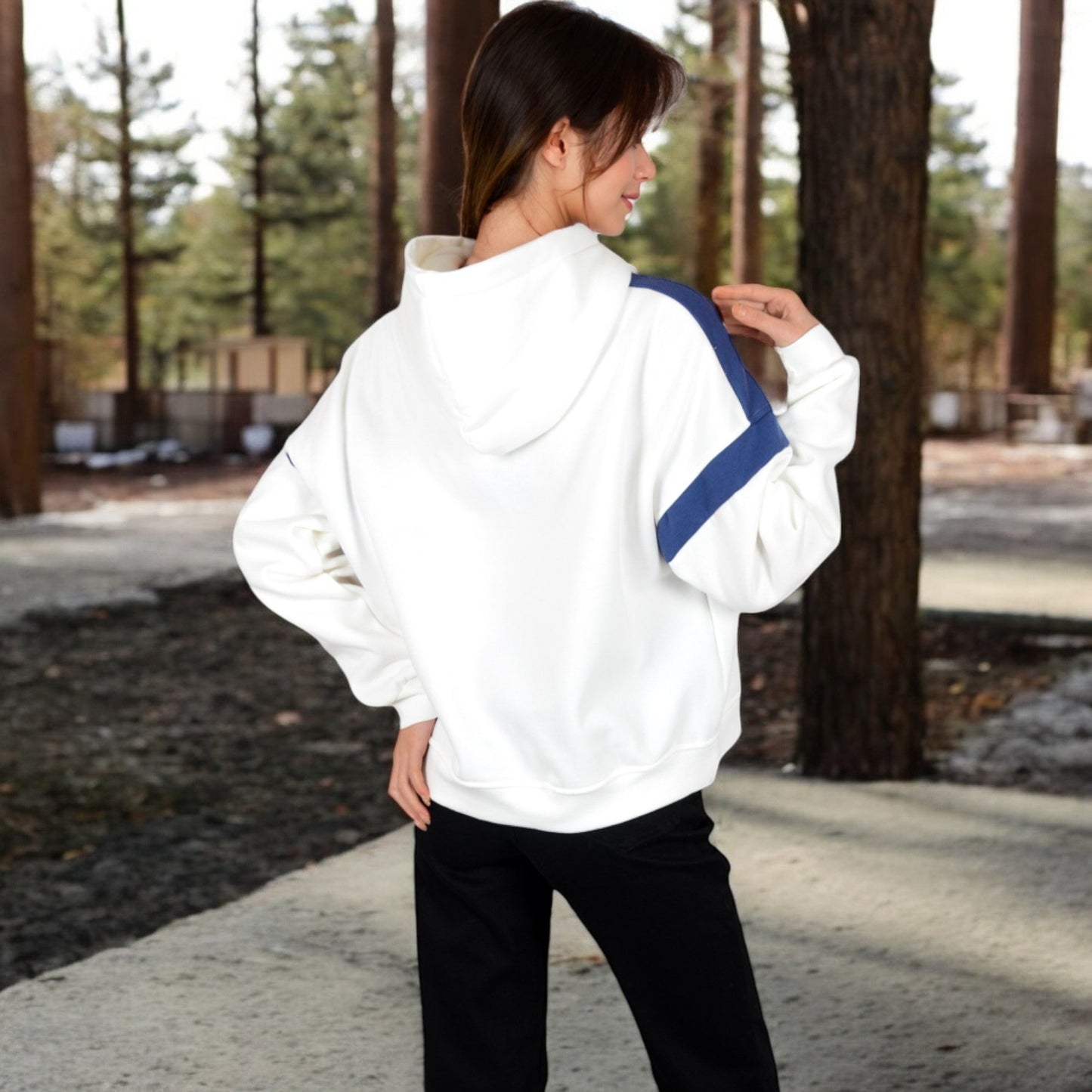 Oversized Hoodie with Contrast Shoulder Stripes