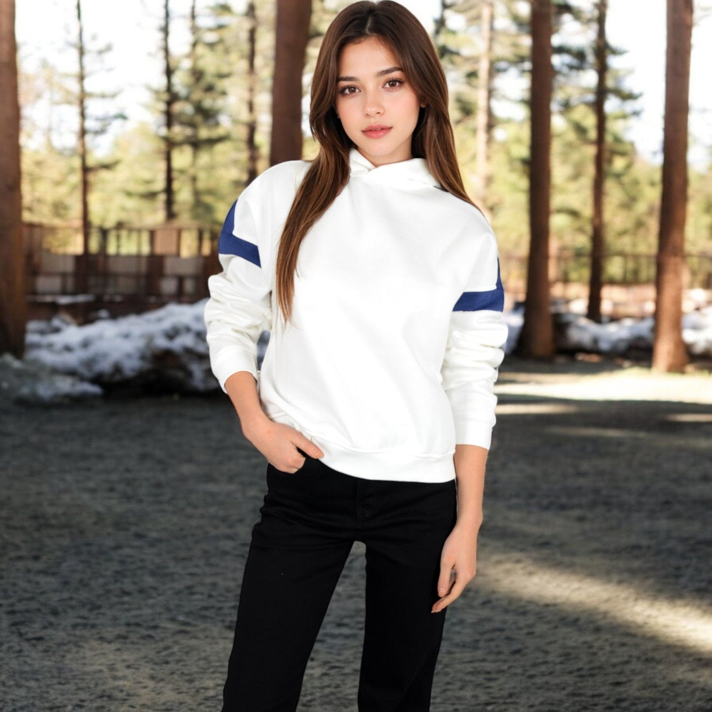 Oversized Hoodie with Contrast Shoulder Stripes