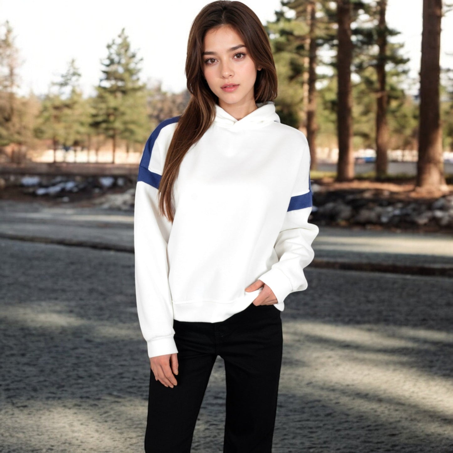 Oversized Hoodie with Contrast Shoulder Stripes