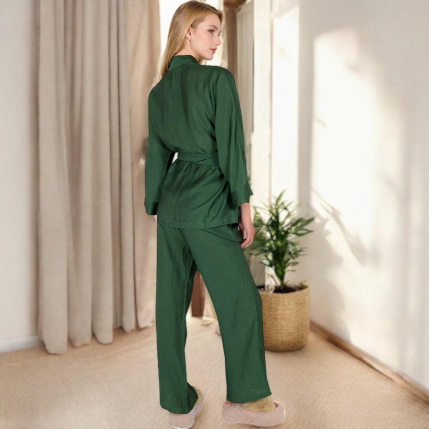 Wrap Top and Wide-Leg Pants Set with Tie Waist