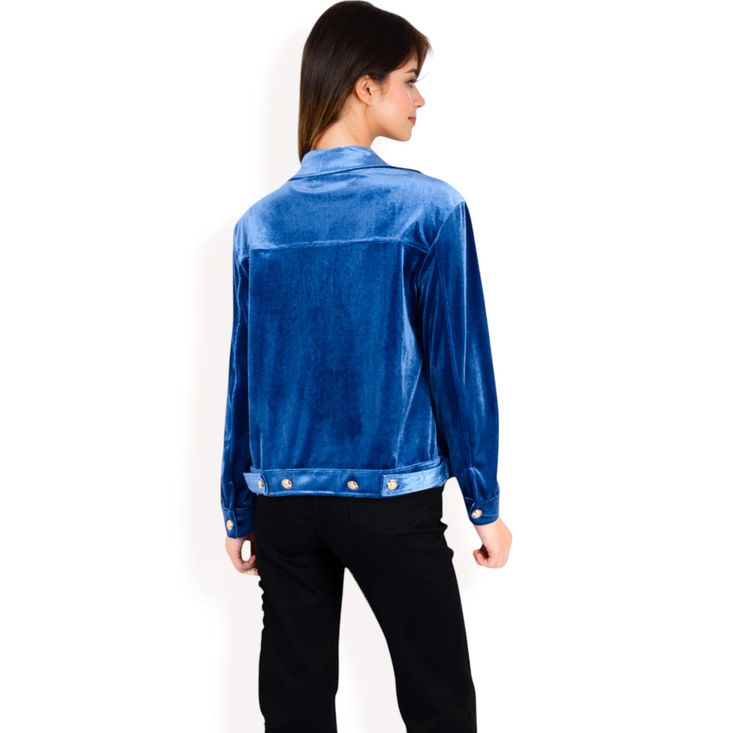 Button-Up Velvet Jacket with Chest Pockets