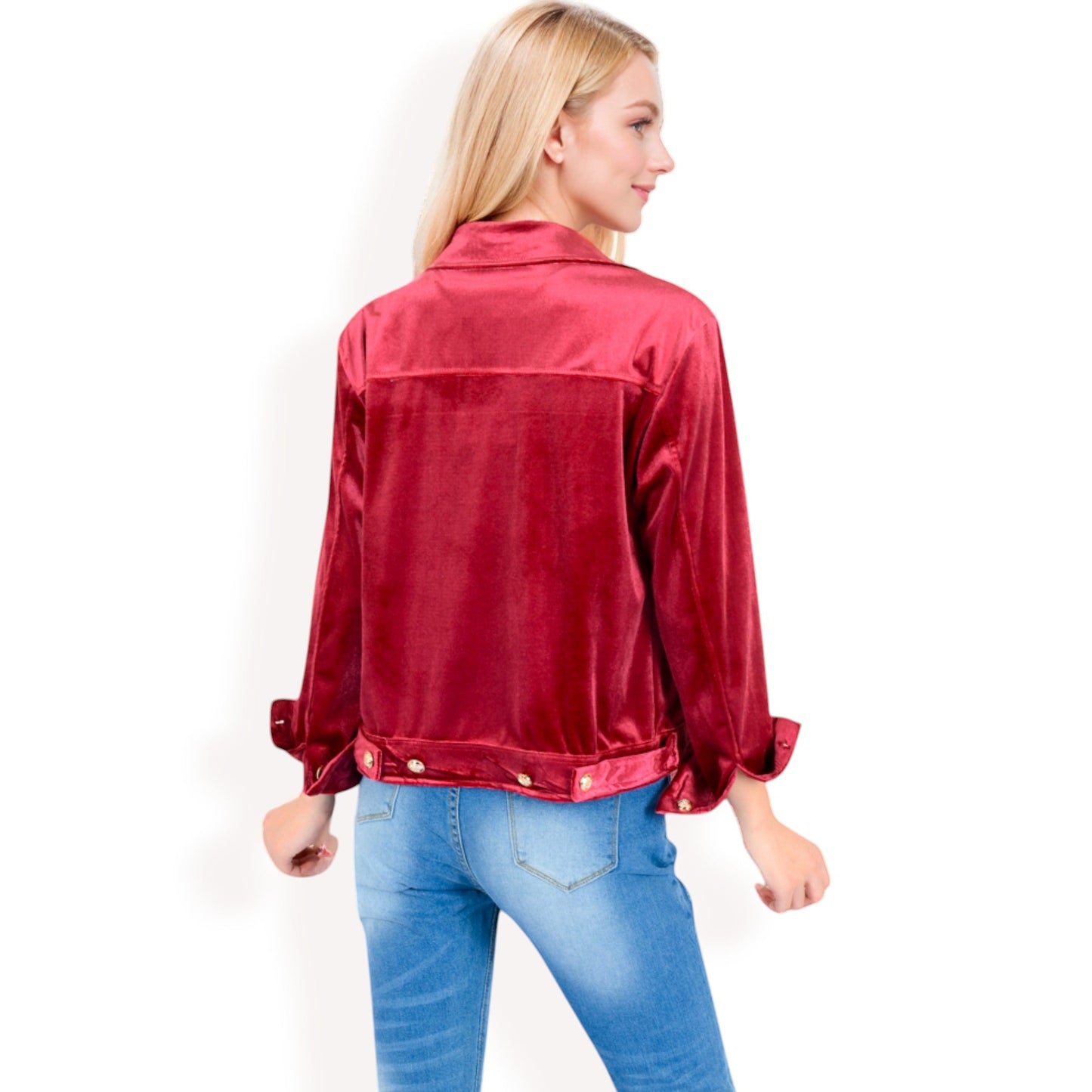 Button-Up Velvet Jacket with Chest Pockets