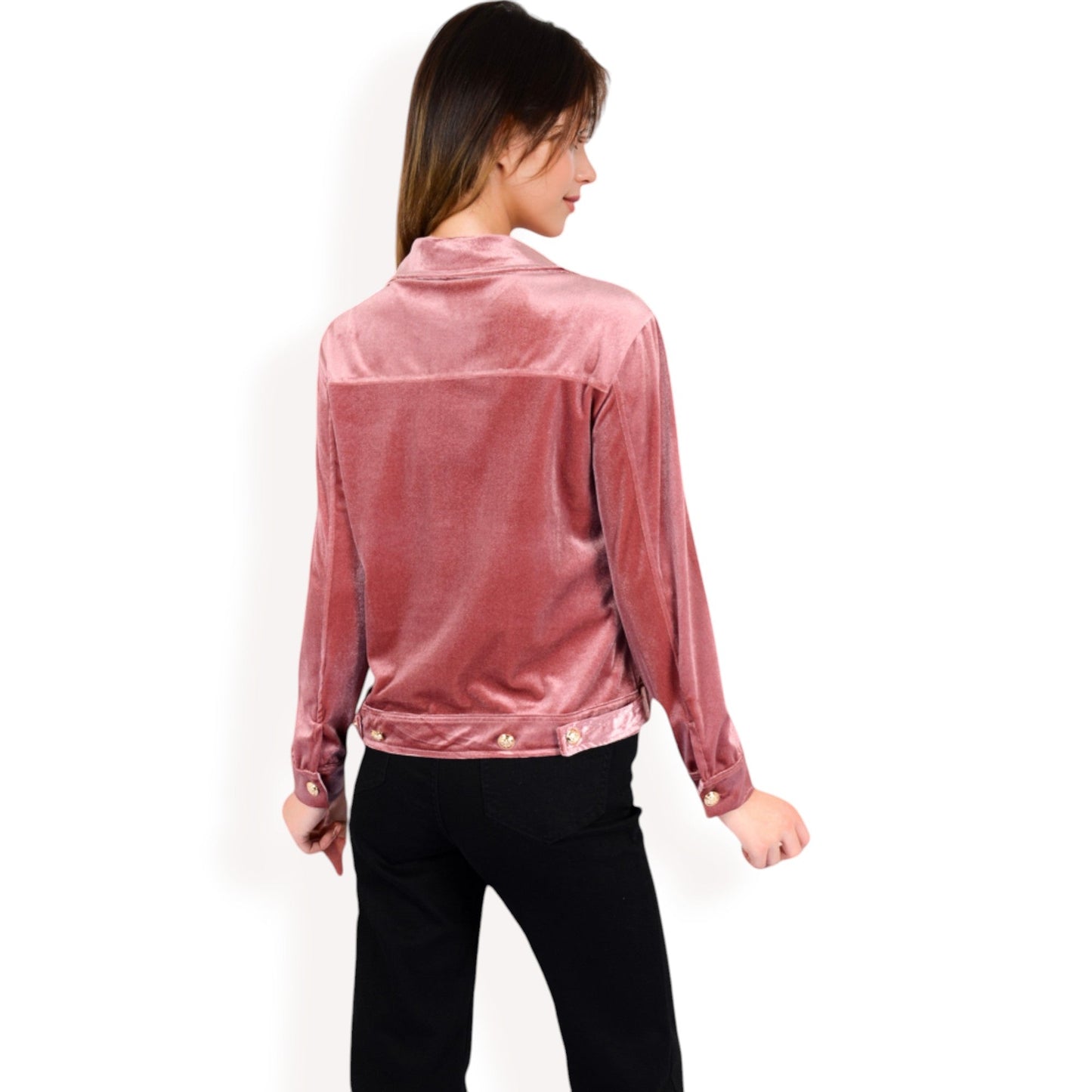 Button-Up Velvet Jacket with Chest Pockets