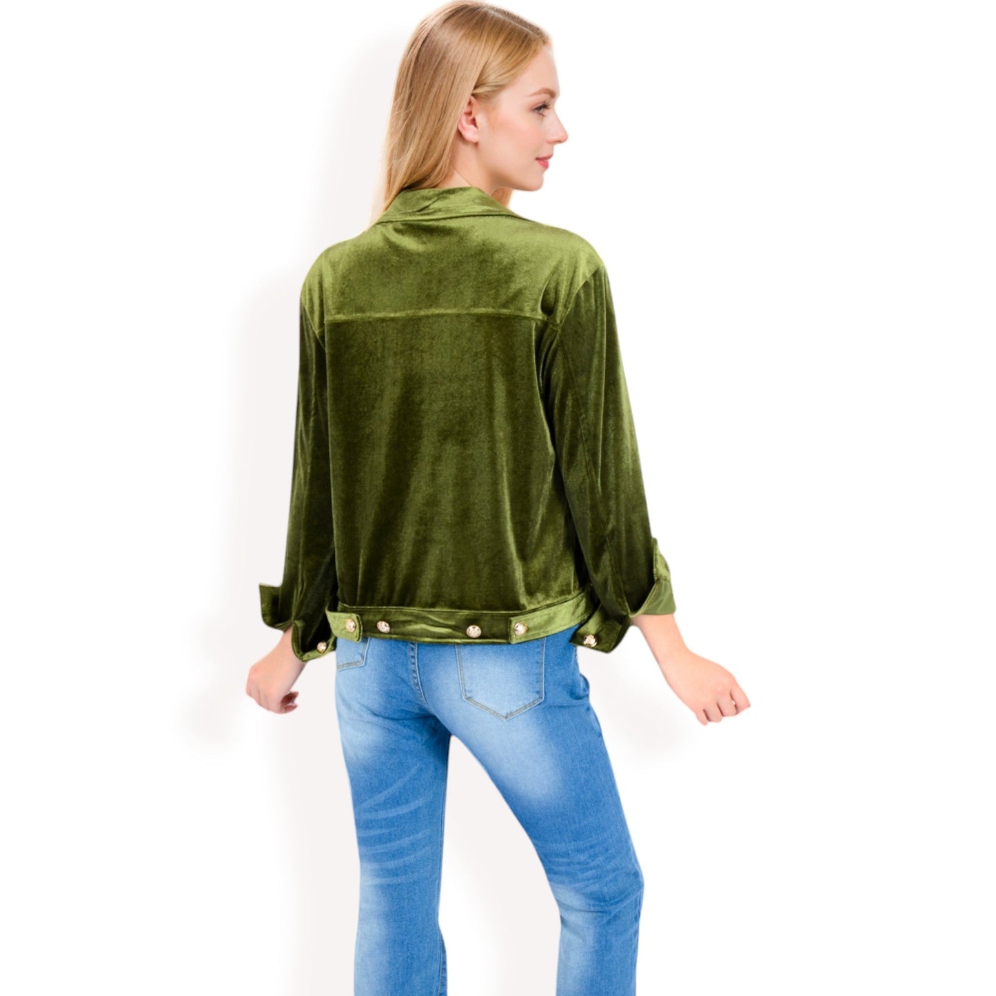 Button-Up Velvet Jacket with Chest Pockets