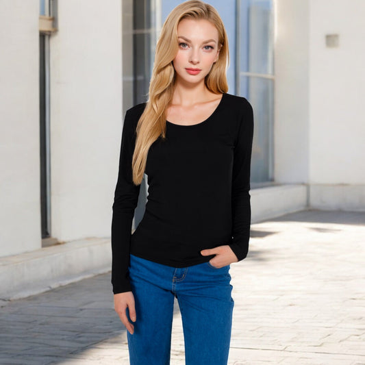 Long Sleeve Scoop Neck Stretch Knit Top