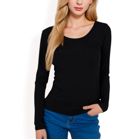 Long Sleeve Scoop Neck Stretch Knit Top