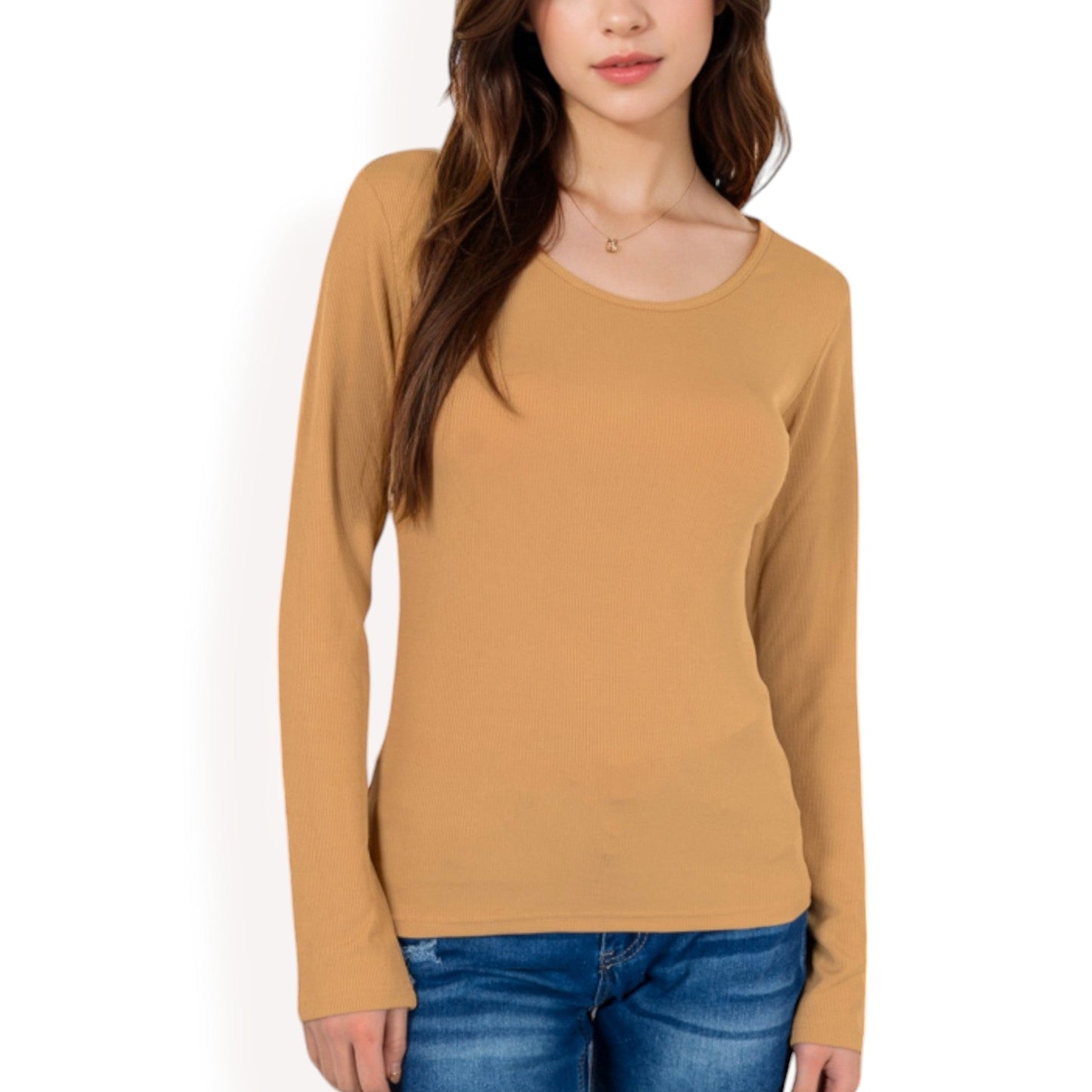 Long Sleeve Scoop Neck Stretch Knit Top