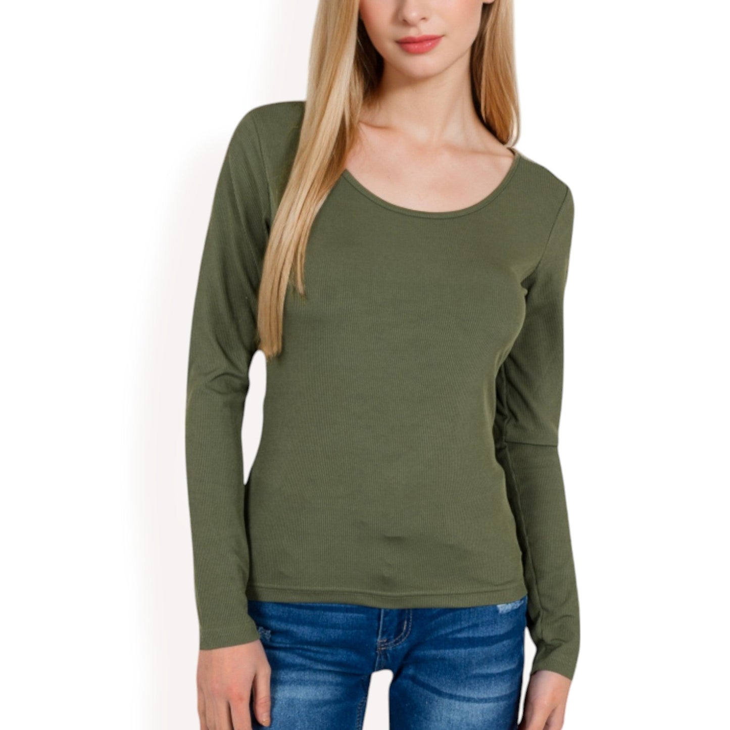Long Sleeve Scoop Neck Stretch Knit Top
