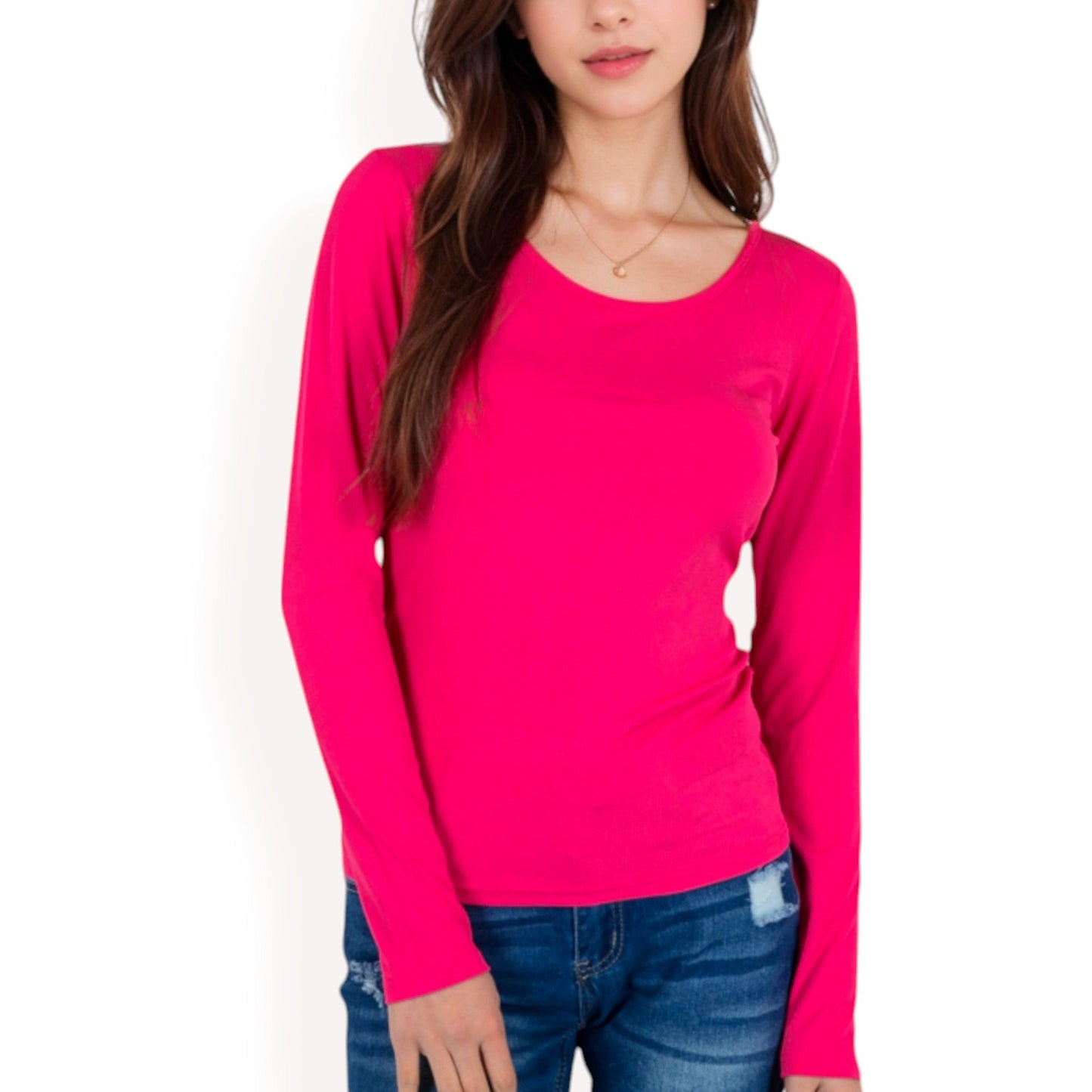 Long Sleeve Scoop Neck Stretch Knit Top