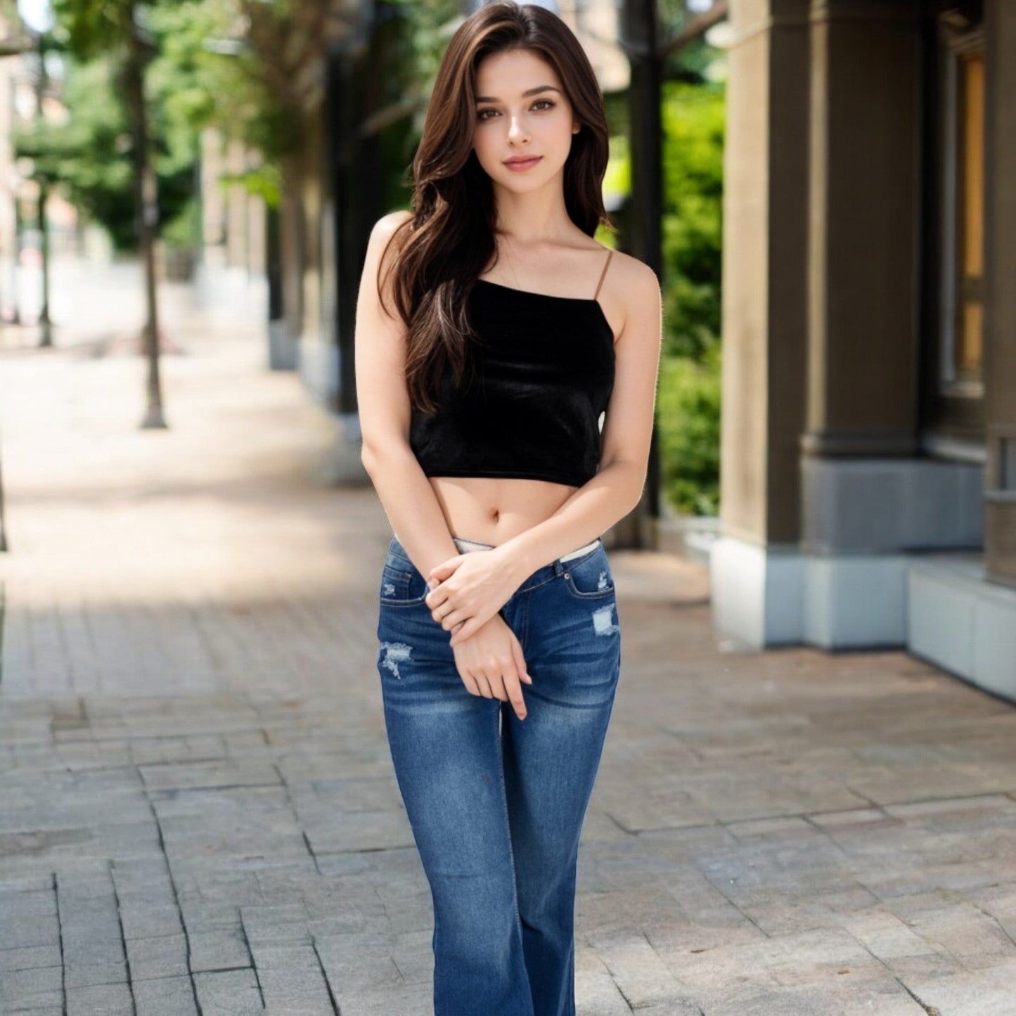 Velvet Spaghetti Strap Cropped Cami Top