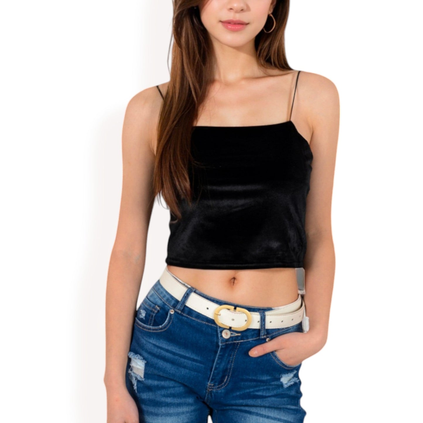 Velvet Spaghetti Strap Cropped Cami Top