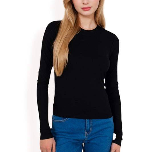 Ribbed Long Sleeve Fitted Crew Neck Top