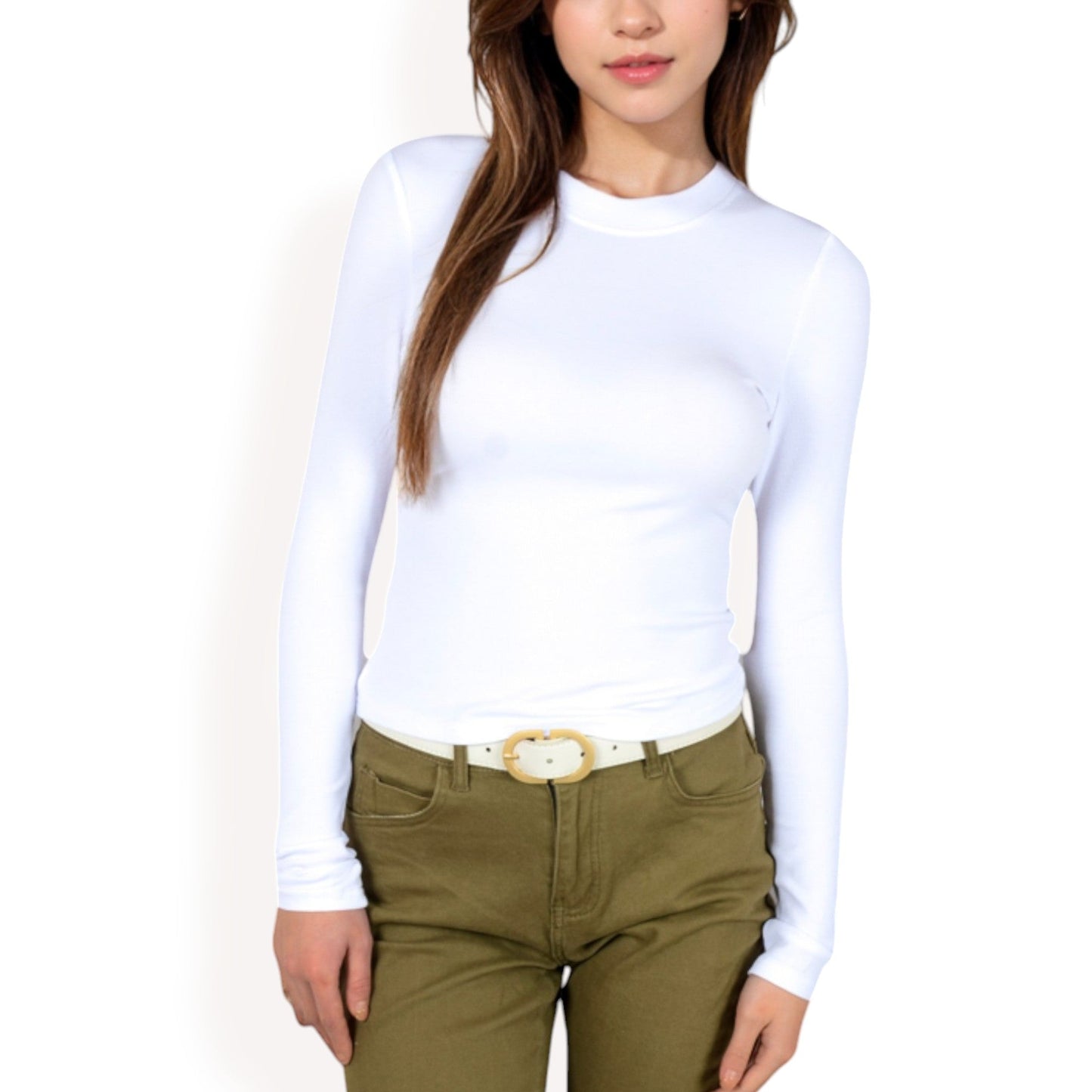 Ribbed Long Sleeve Fitted Crew Neck Top