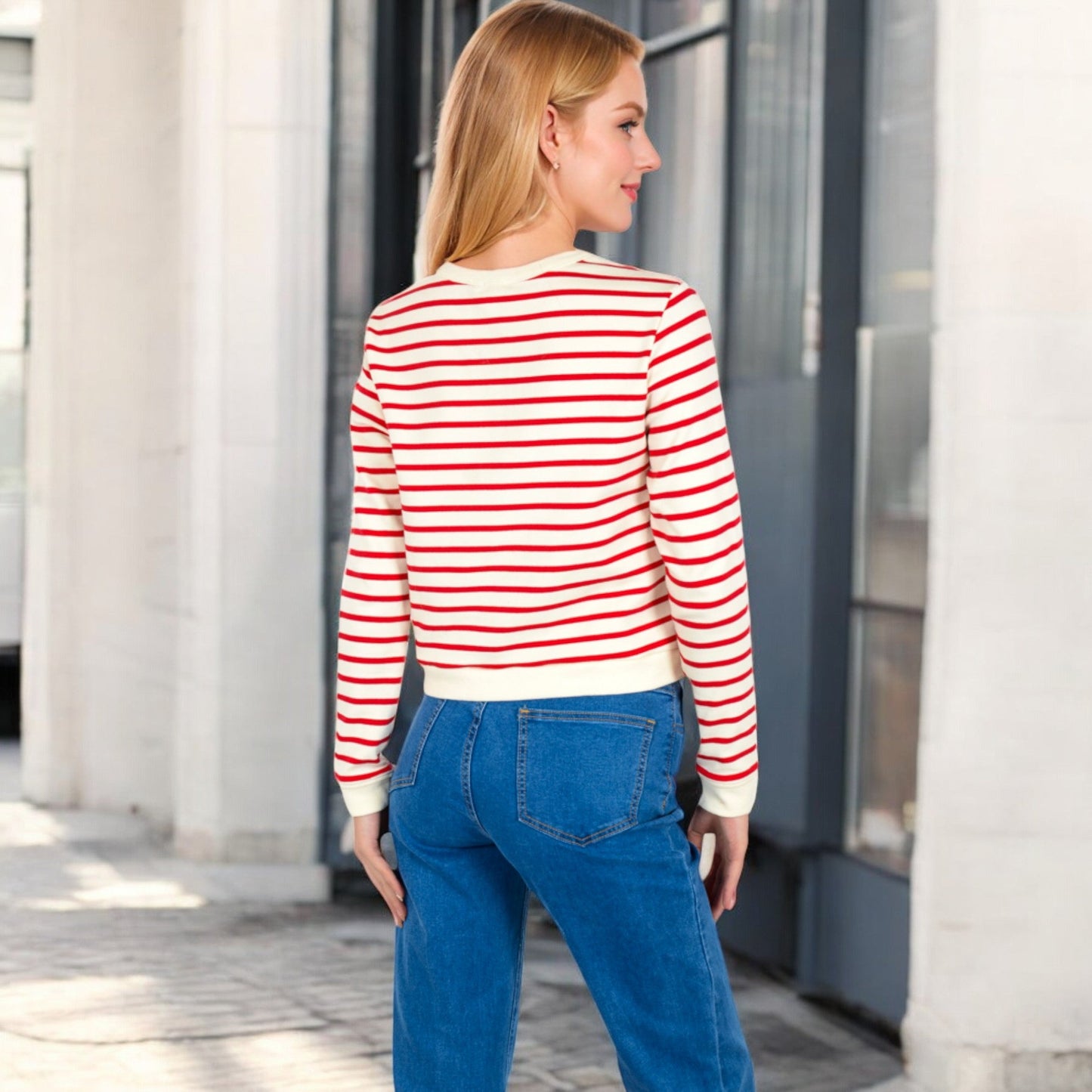 Striped Button-Up Cardigan with Pocket Detail