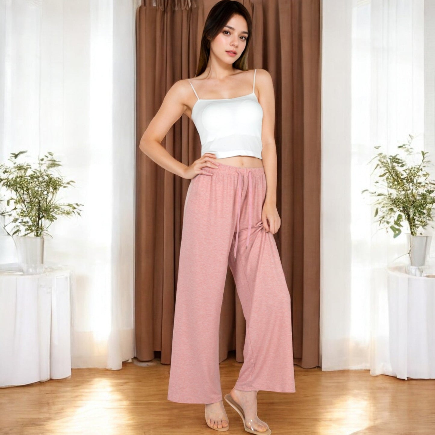Relaxed Fit Wide-Leg Lounge Pants with Adjustable Drawstring