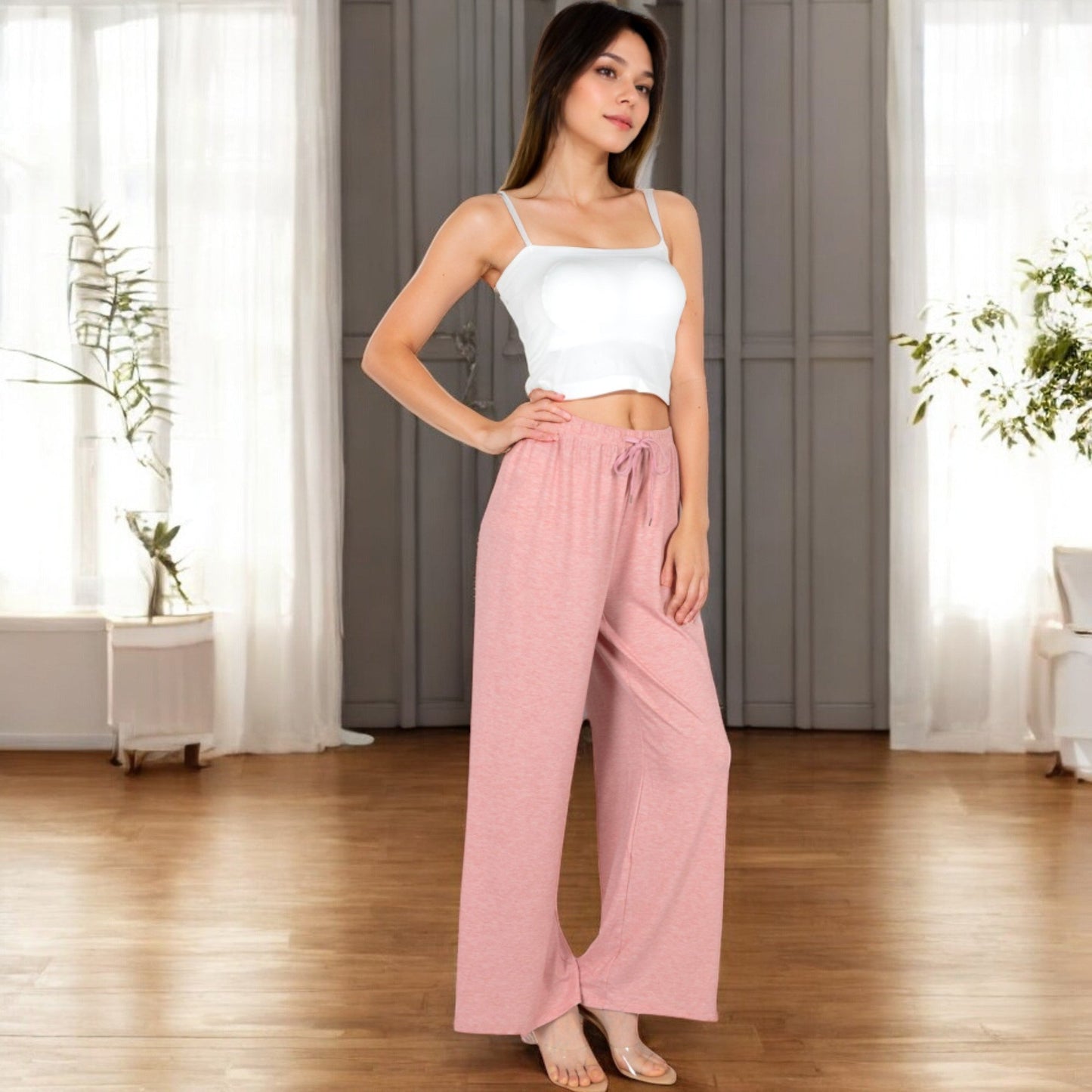 Relaxed Fit Wide-Leg Lounge Pants with Adjustable Drawstring