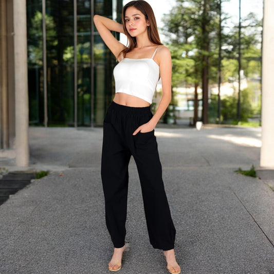 Wide-Leg Elastic Waist Pants with Side Pockets
