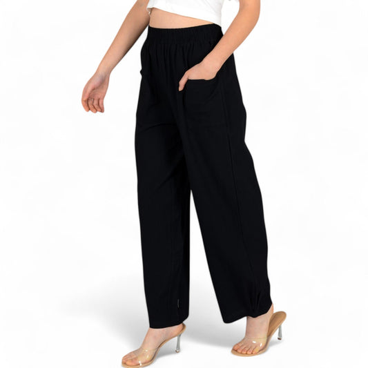 Wide-Leg Elastic Waist Pants with Side Pockets