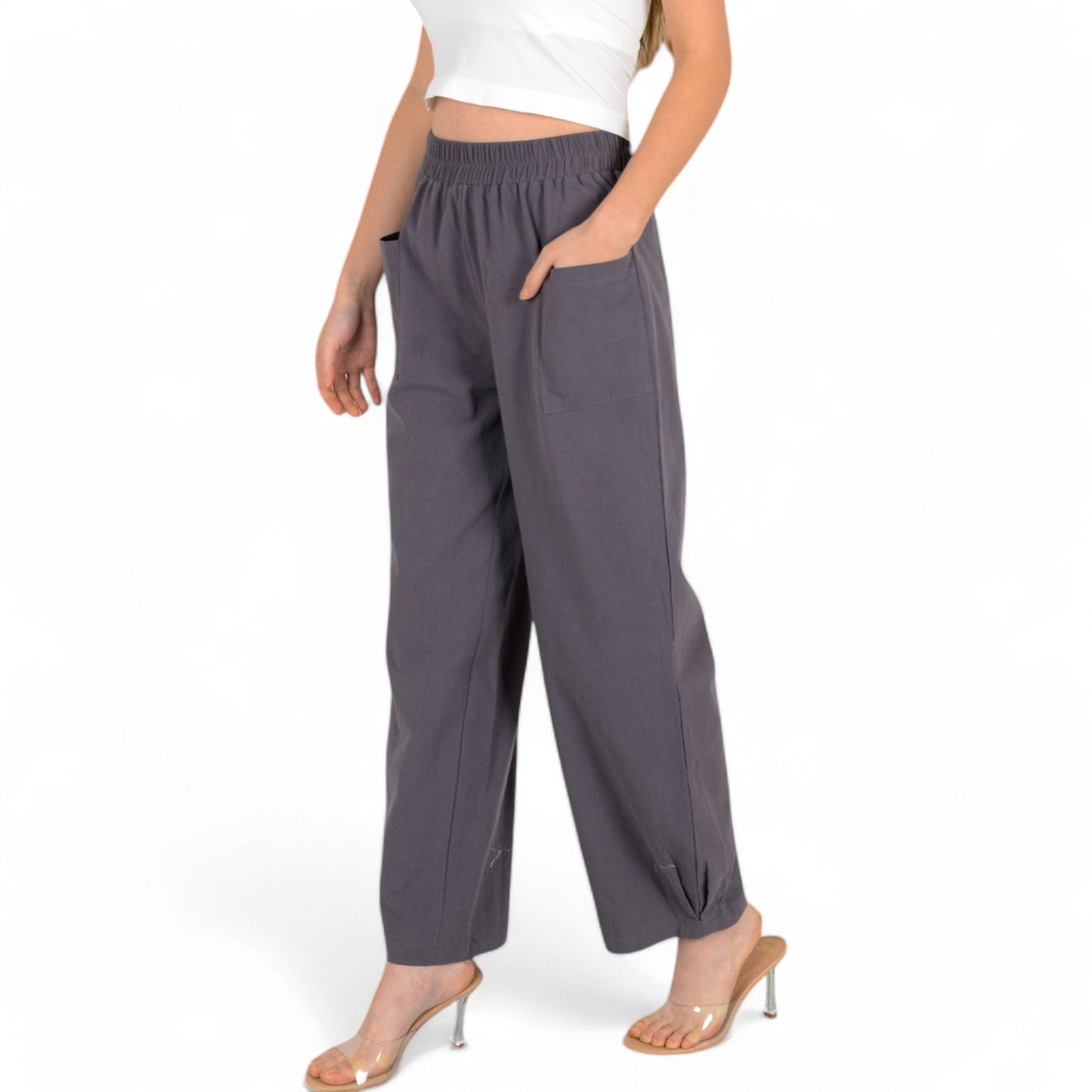 Wide-Leg Elastic Waist Pants with Side Pockets