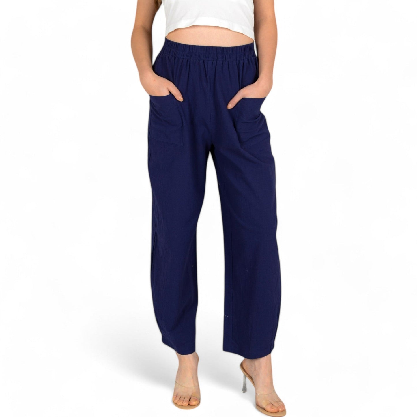 Wide-Leg Elastic Waist Pants with Side Pockets