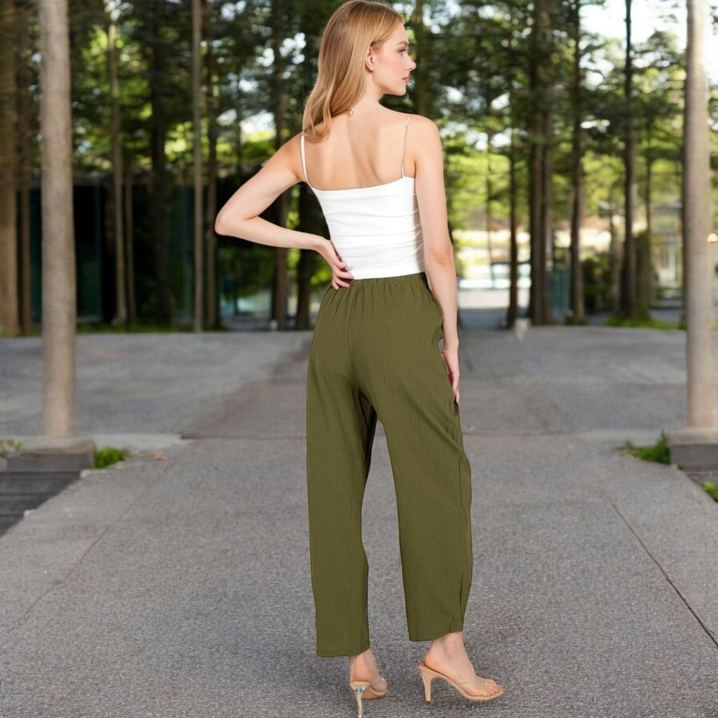 Wide-Leg Elastic Waist Pants with Side Pockets