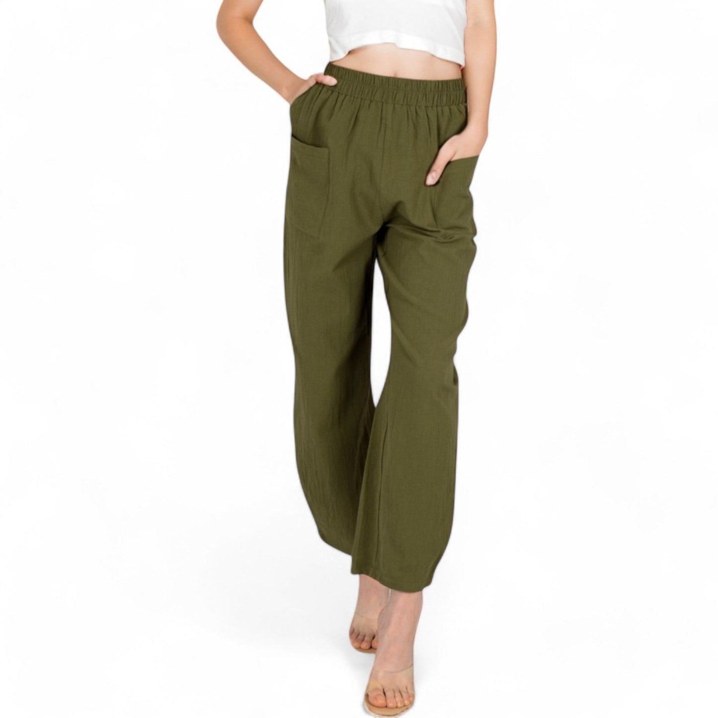 Wide-Leg Elastic Waist Pants with Side Pockets