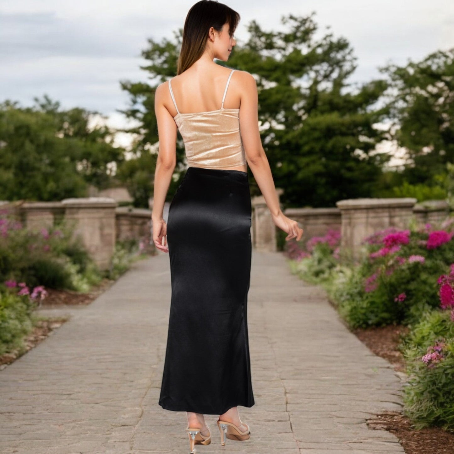 High-Waisted Satin Maxi Skirt