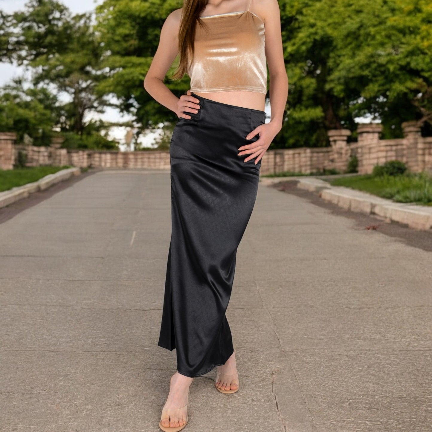 High-Waisted Satin Maxi Skirt
