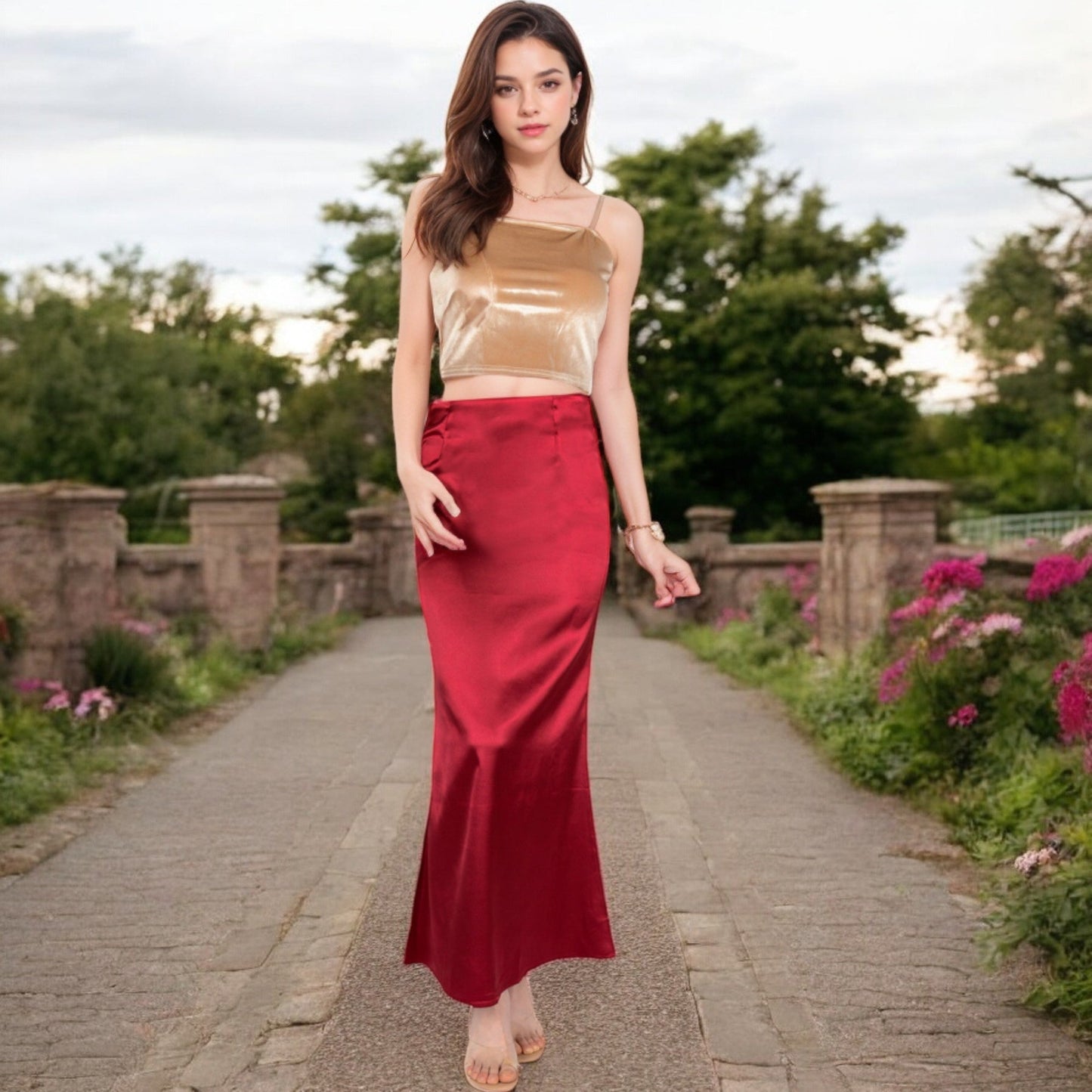 High-Waisted Satin Maxi Skirt