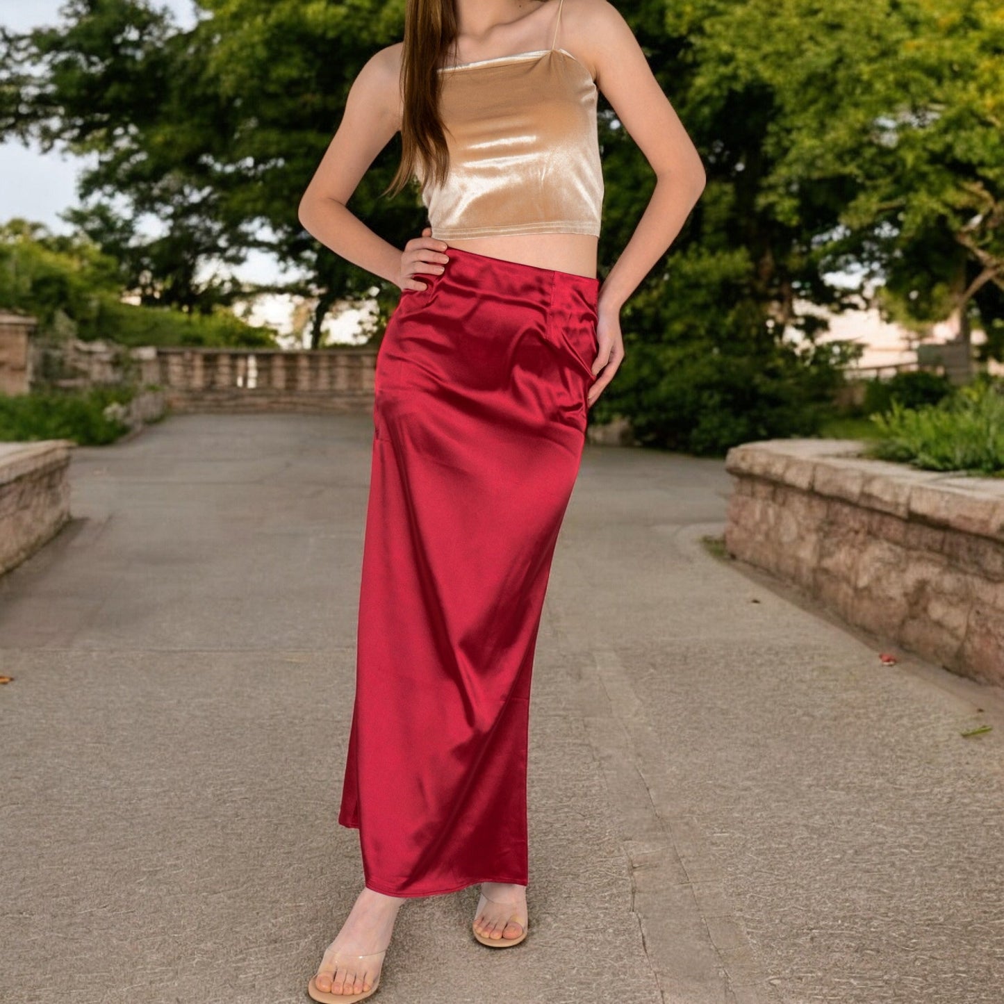 High-Waisted Satin Maxi Skirt