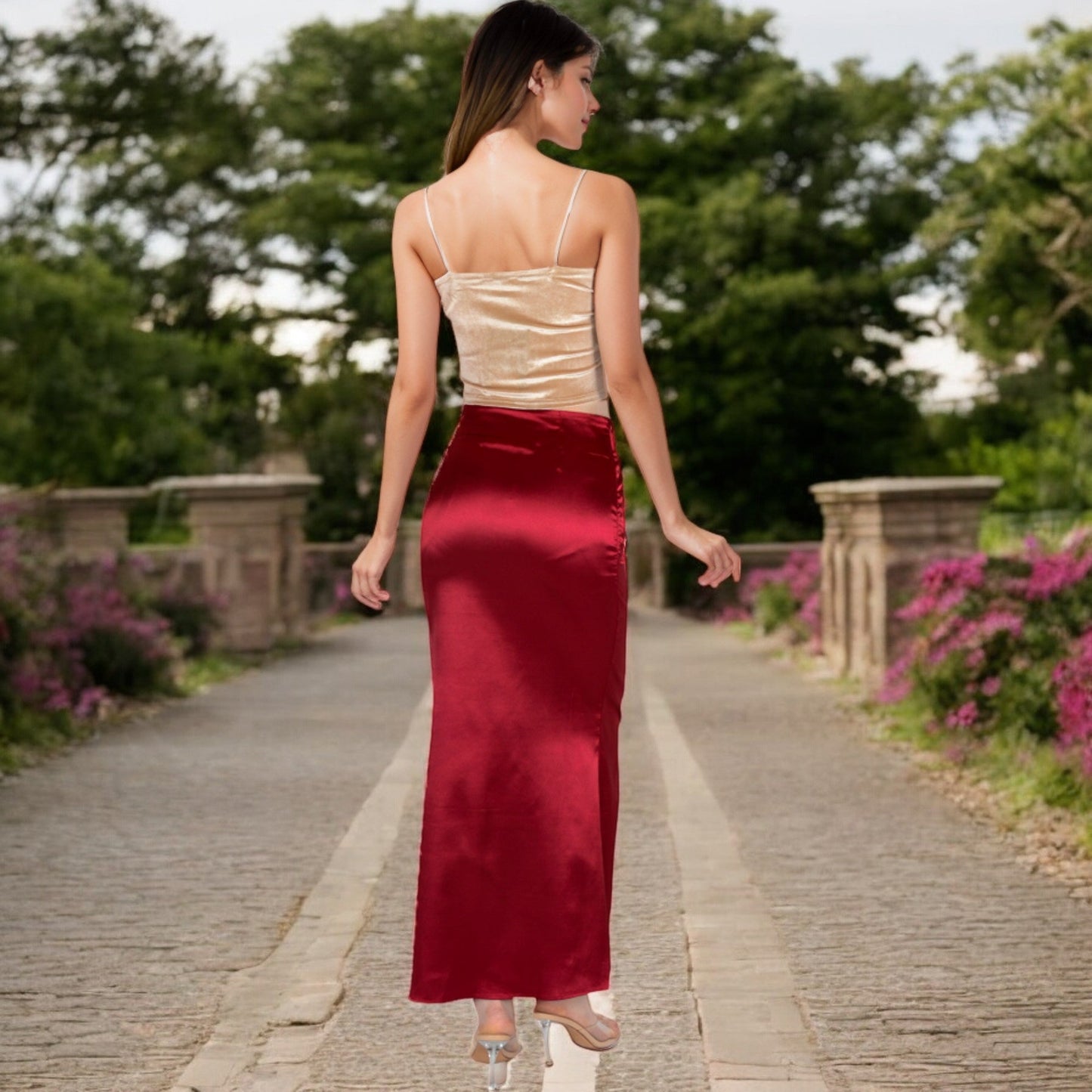 High-Waisted Satin Maxi Skirt