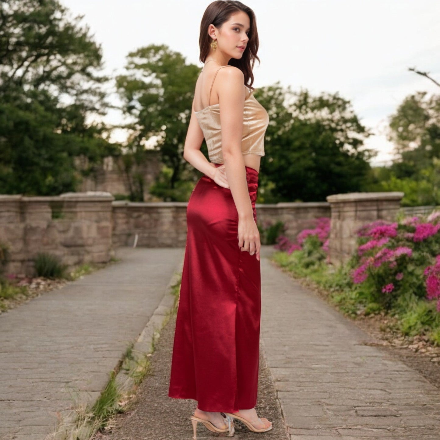 High-Waisted Satin Maxi Skirt