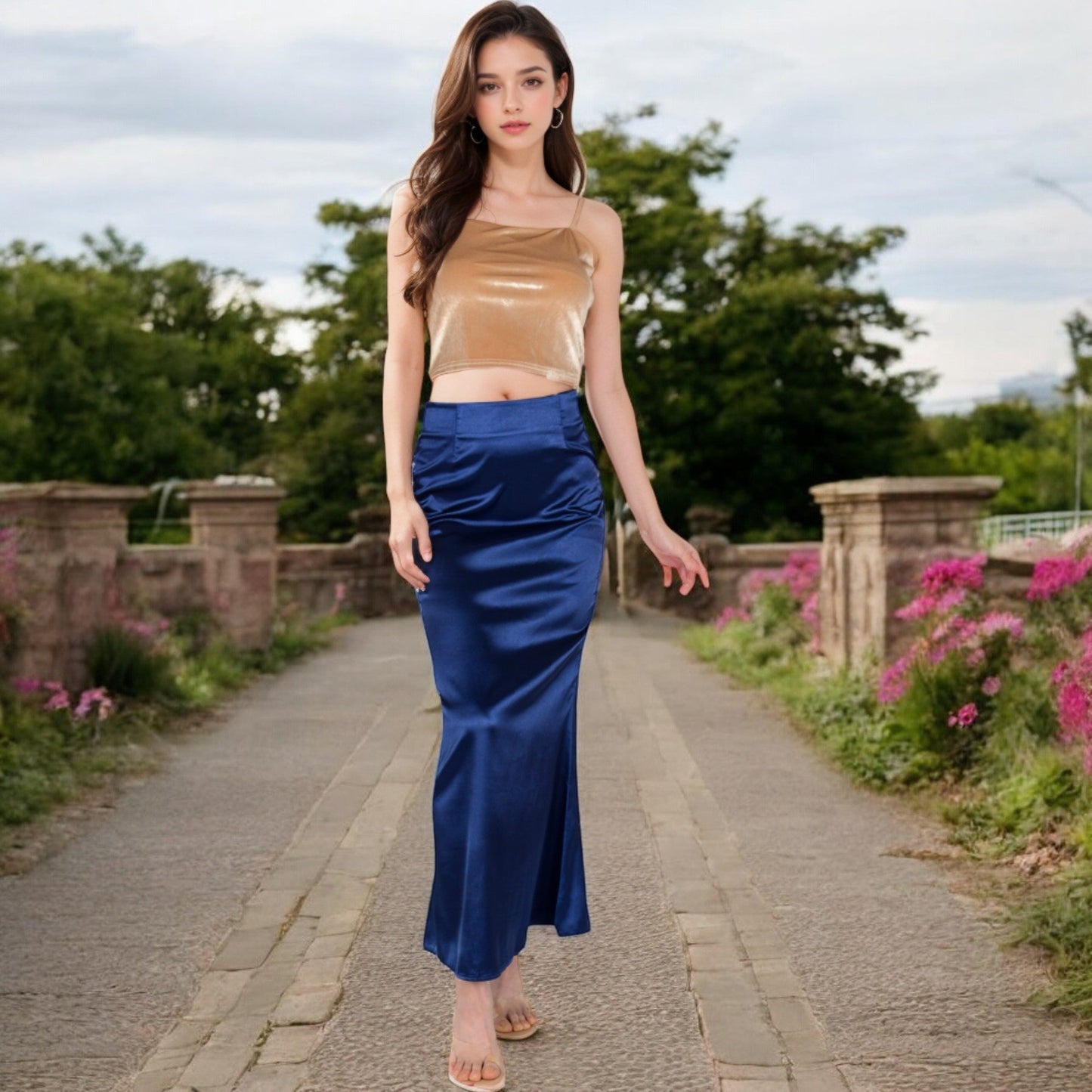 High-Waisted Satin Maxi Skirt