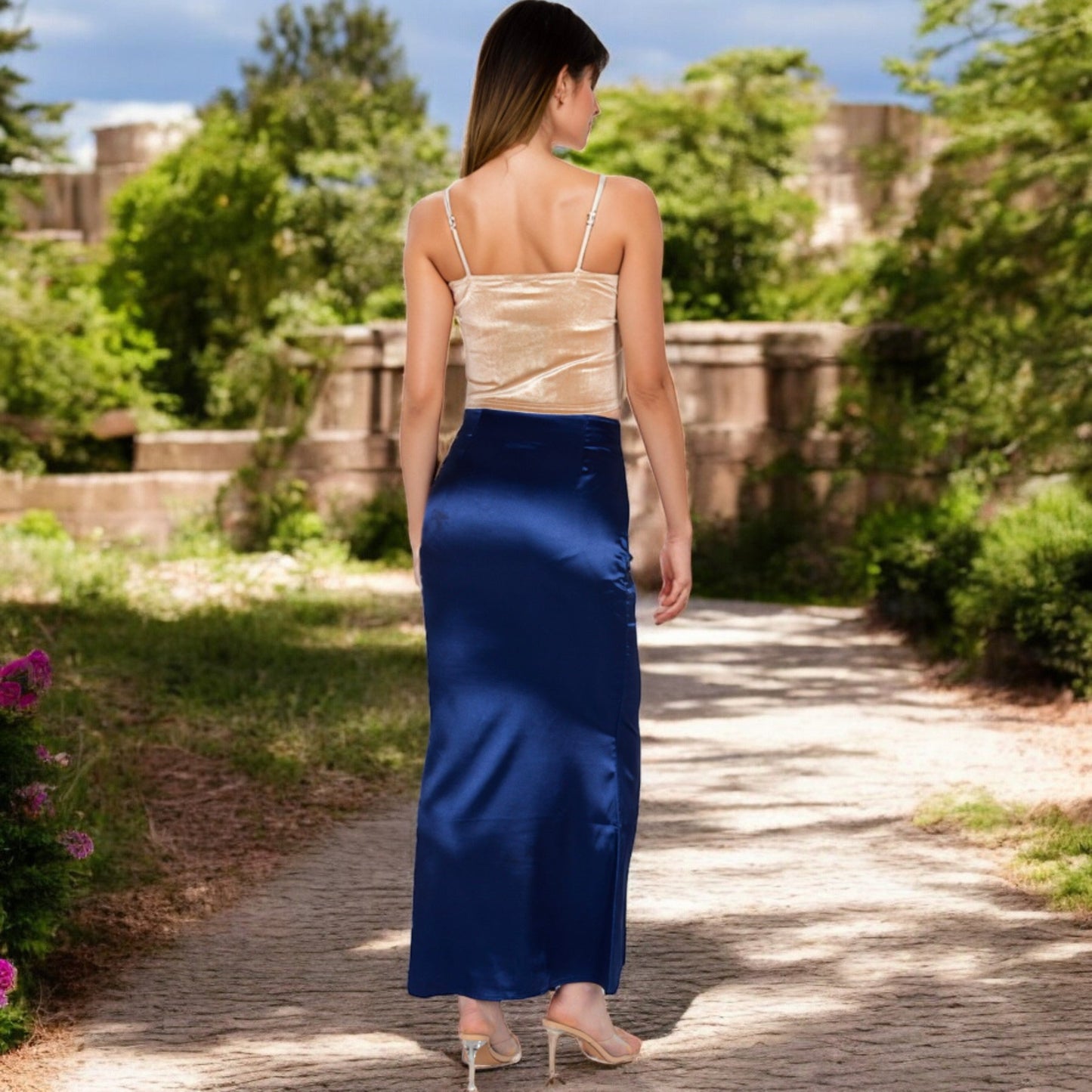High-Waisted Satin Maxi Skirt
