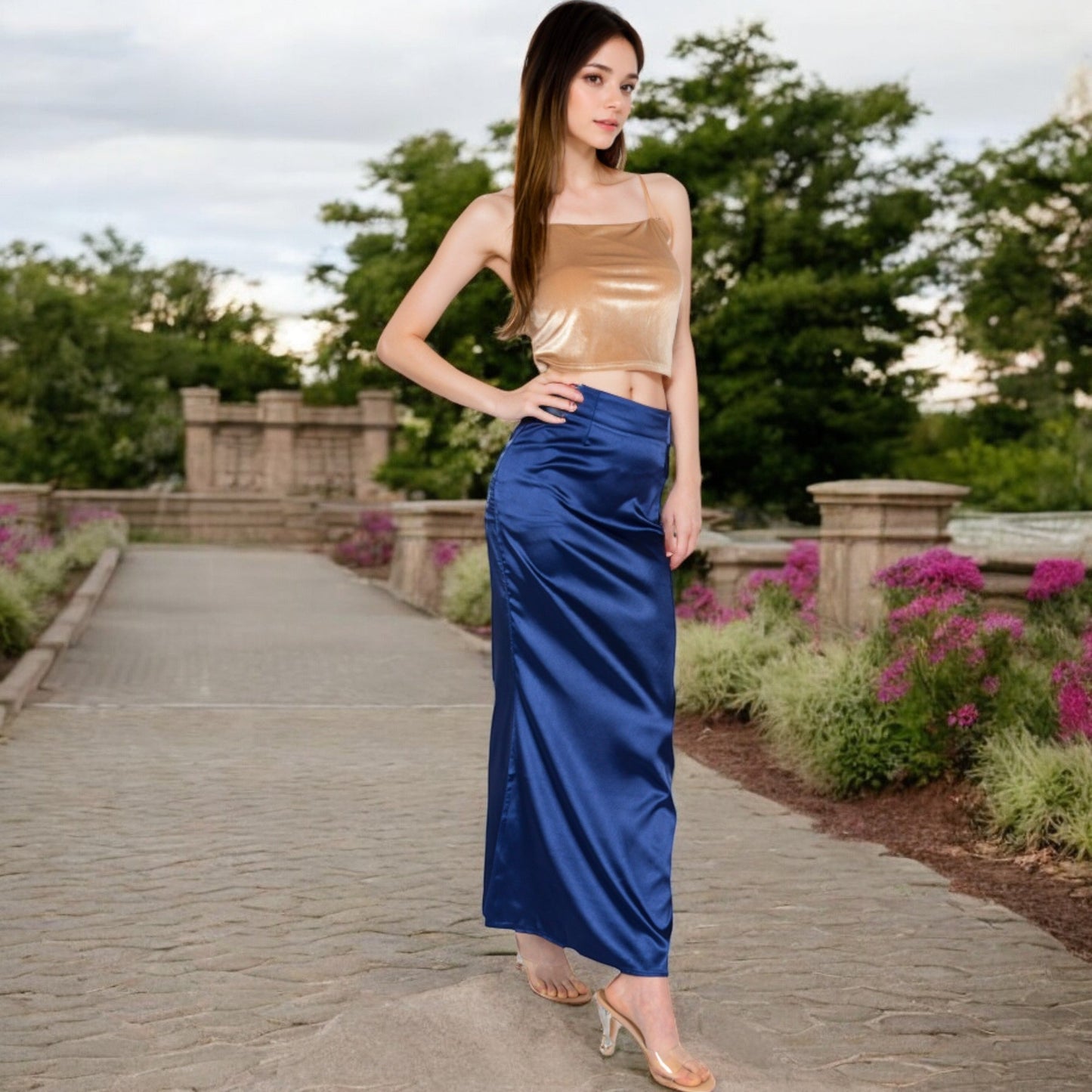 High-Waisted Satin Maxi Skirt