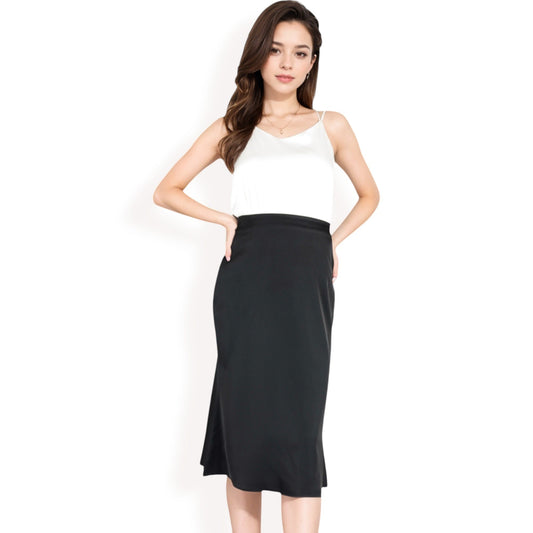 Satin Midi Skirt With A-Line Silhouette And Elastic Waistband