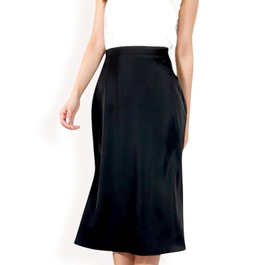 Satin Midi Skirt With A-Line Silhouette And Elastic Waistband