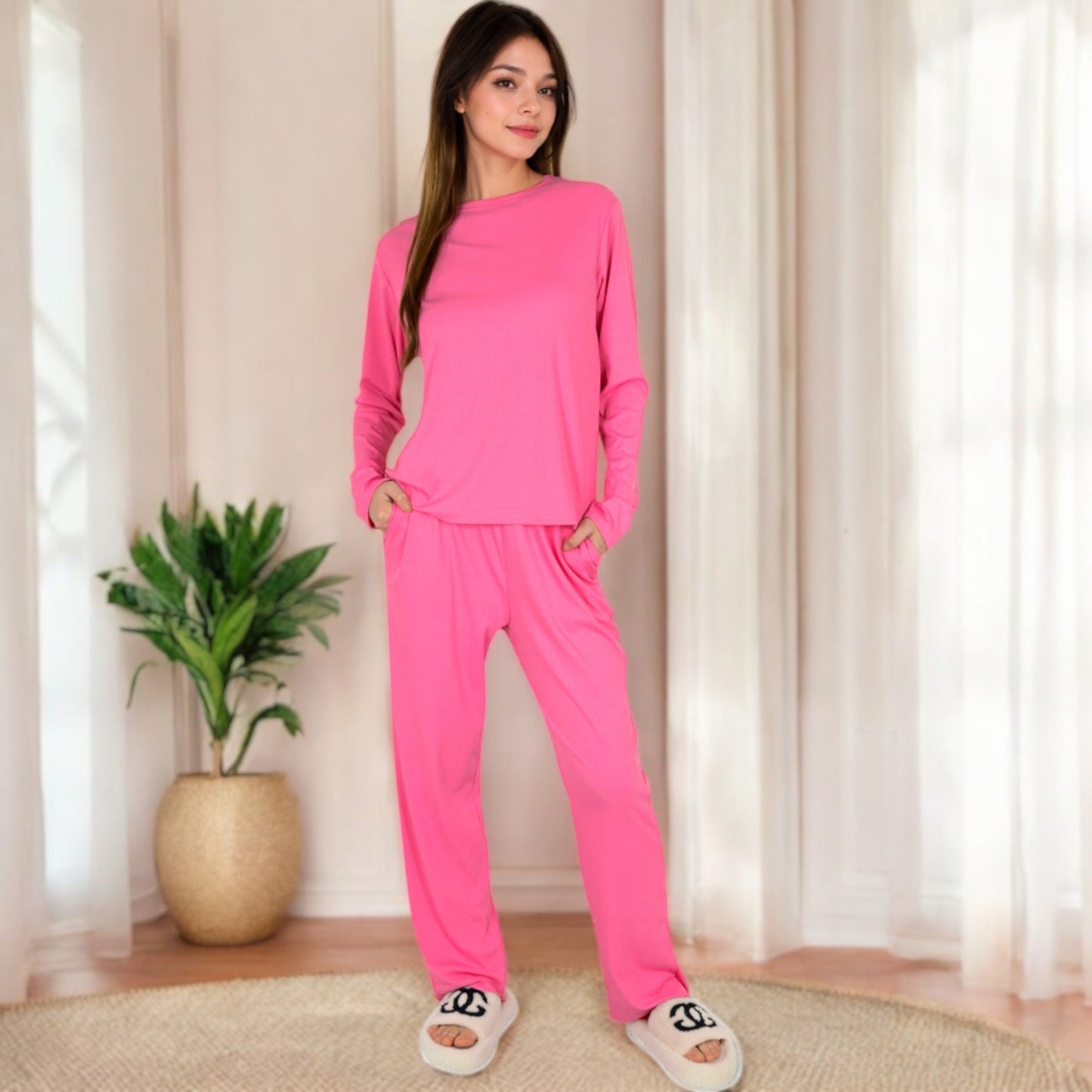 Long Sleeve Pajama Set with Relaxed Fit and Soft Fabric