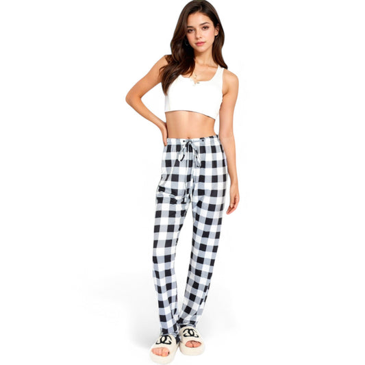 Plaid Flannel Lounge Pants with Elastic Waistband and Adjustable Drawstring