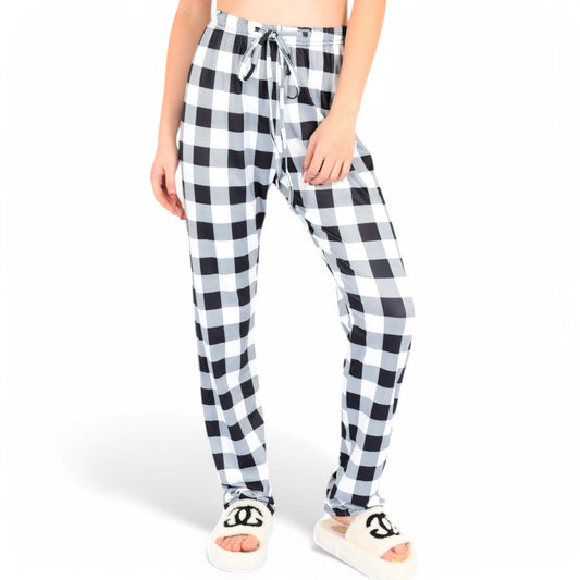 Plaid Flannel Lounge Pants with Elastic Waistband and Adjustable Drawstring