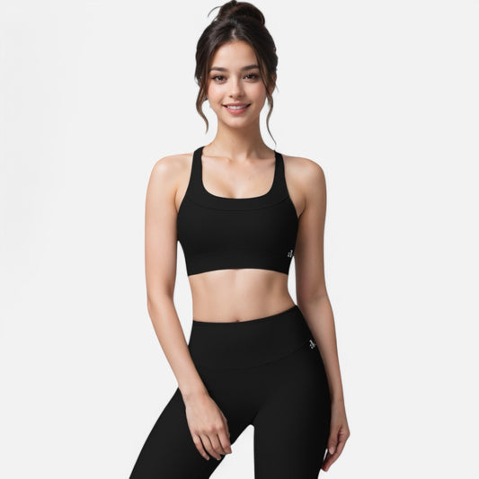 Active Women's Seamless Ribbed Sports Bra with Scoop Neck and Wide Straps