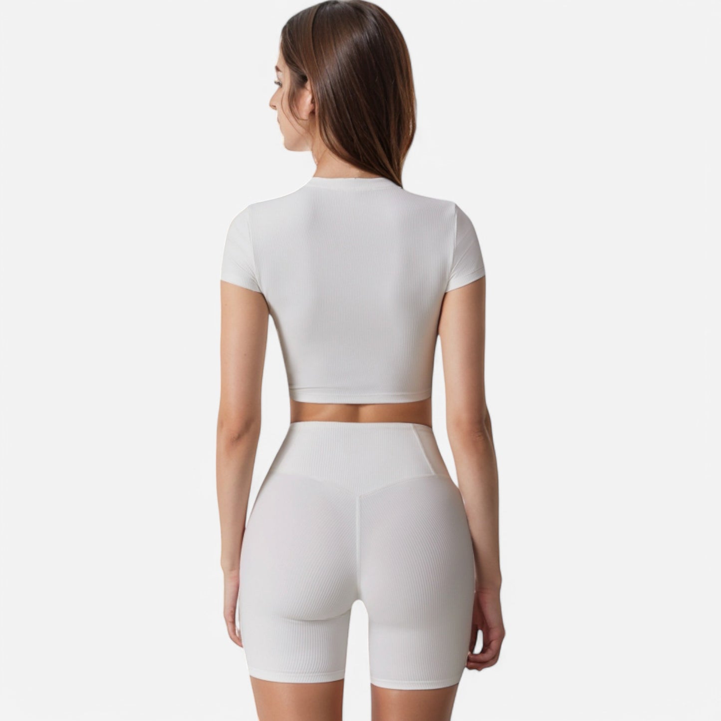 Active Women's Short Sleeve Ribbed Crop Top with Crew Neck and Stretch Fabric