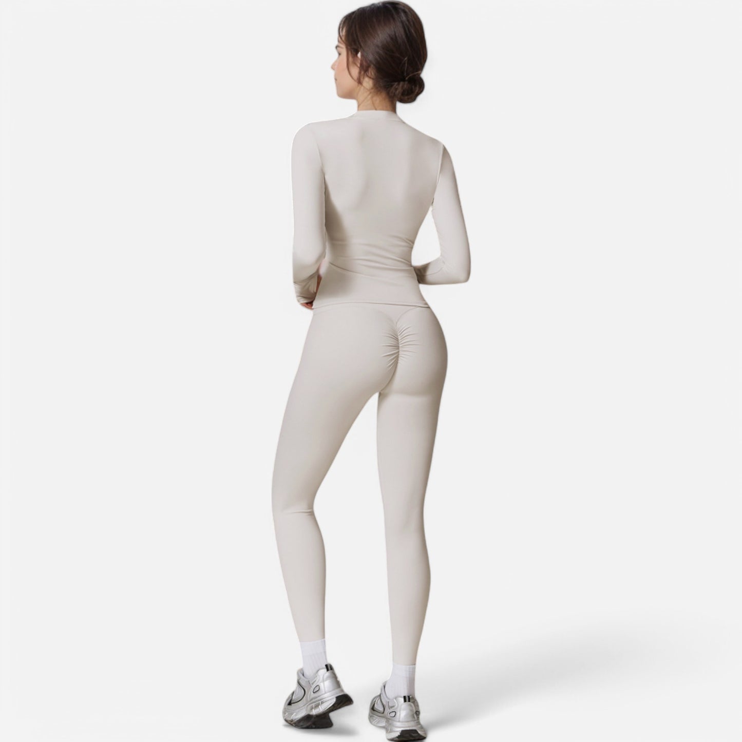 Active Women's Long Sleeve Fitted Zip-Up Jacket with High Collar and Thumbhole Cuffs