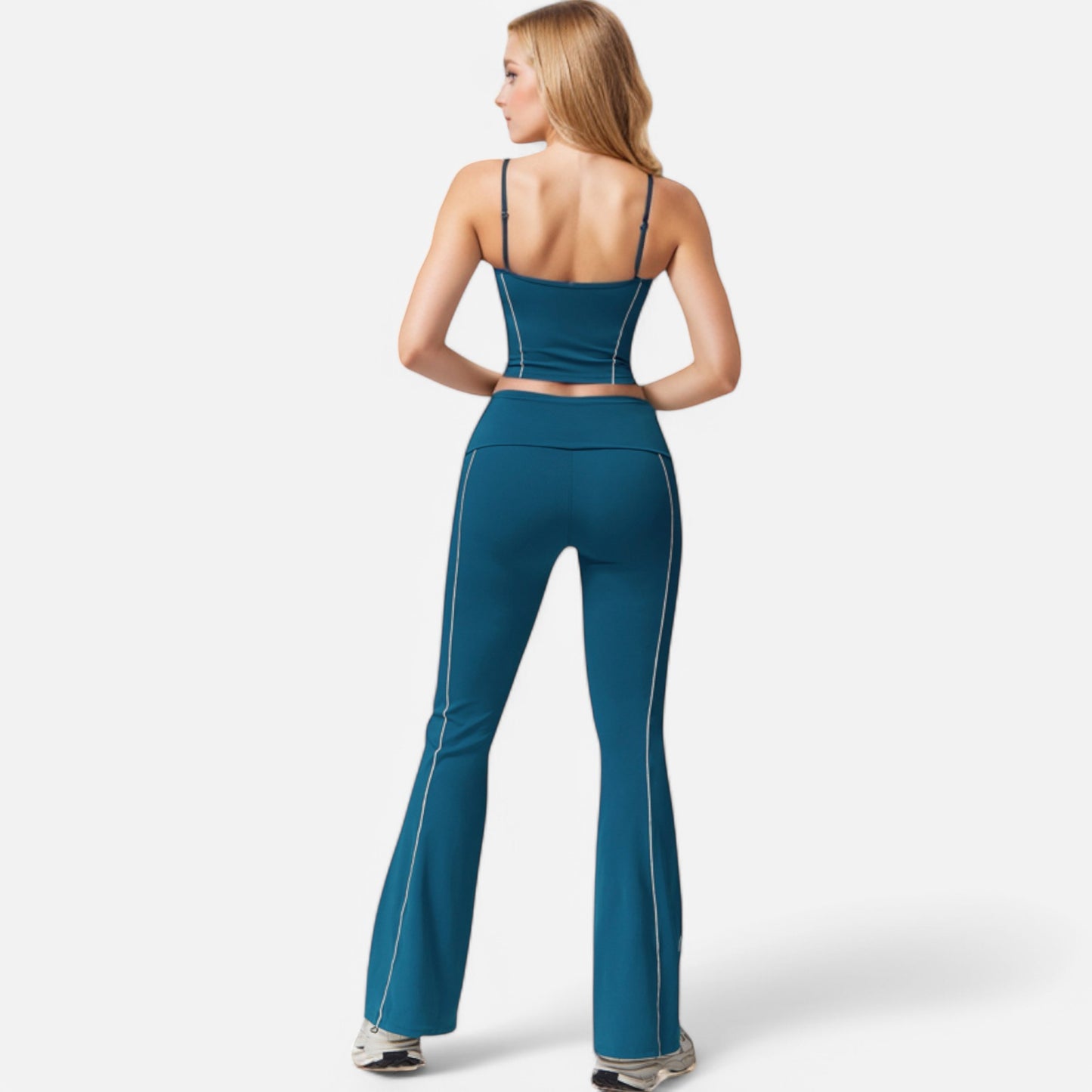 Active Women's High Waist Flared Leggings with Contrast Seam Detail and Stretch Fabric