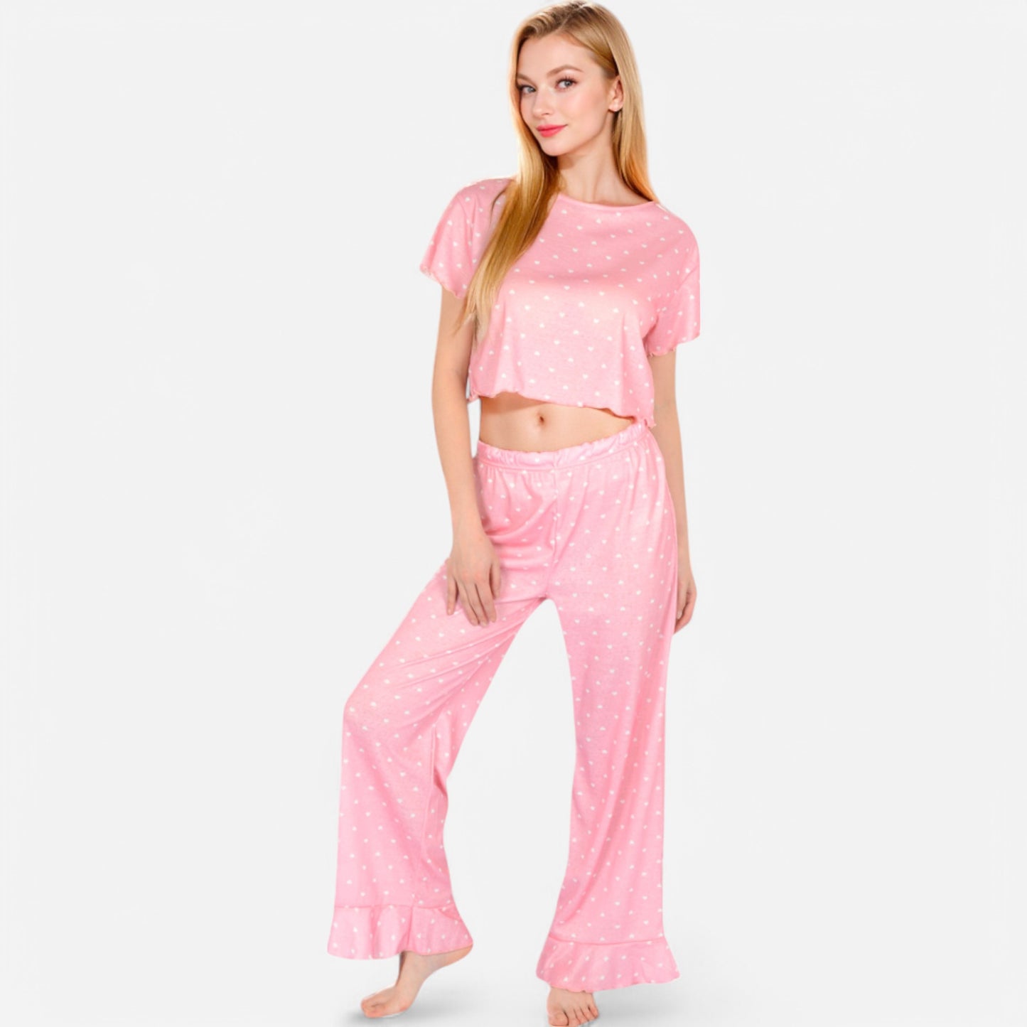 Lounge Women's Short Sleeve Lounge Set with Wide Leg Pants and Relaxed Fit