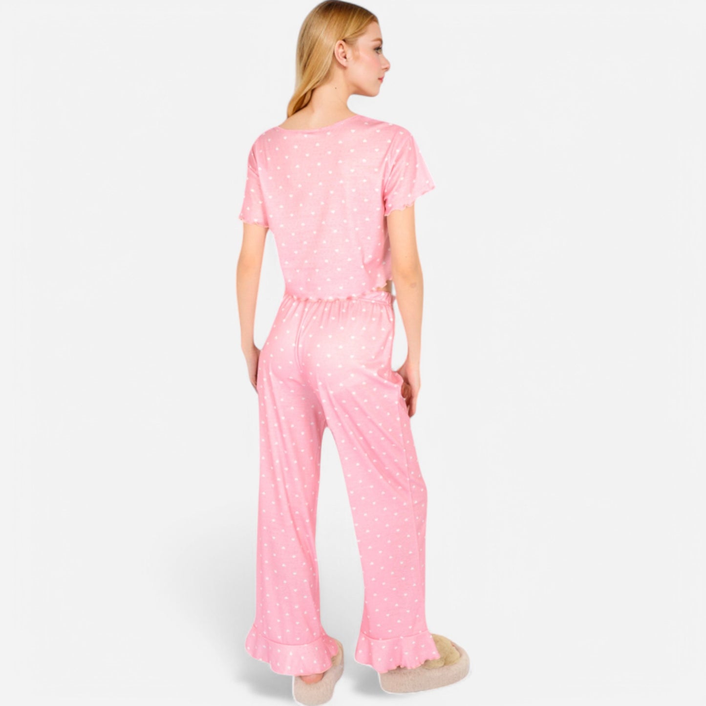 Lounge Women's Short Sleeve Lounge Set with Wide Leg Pants and Relaxed Fit