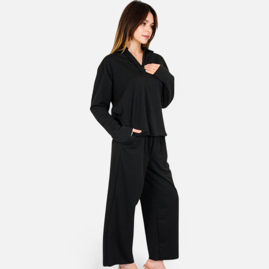 Women's Relaxed Fit Pullover and Wide Leg Lounge Pants Set