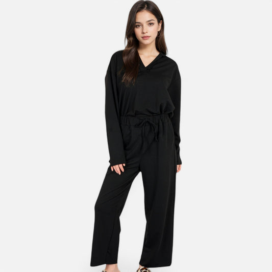 Women's Relaxed Fit Pullover and Wide Leg Lounge Pants Set
