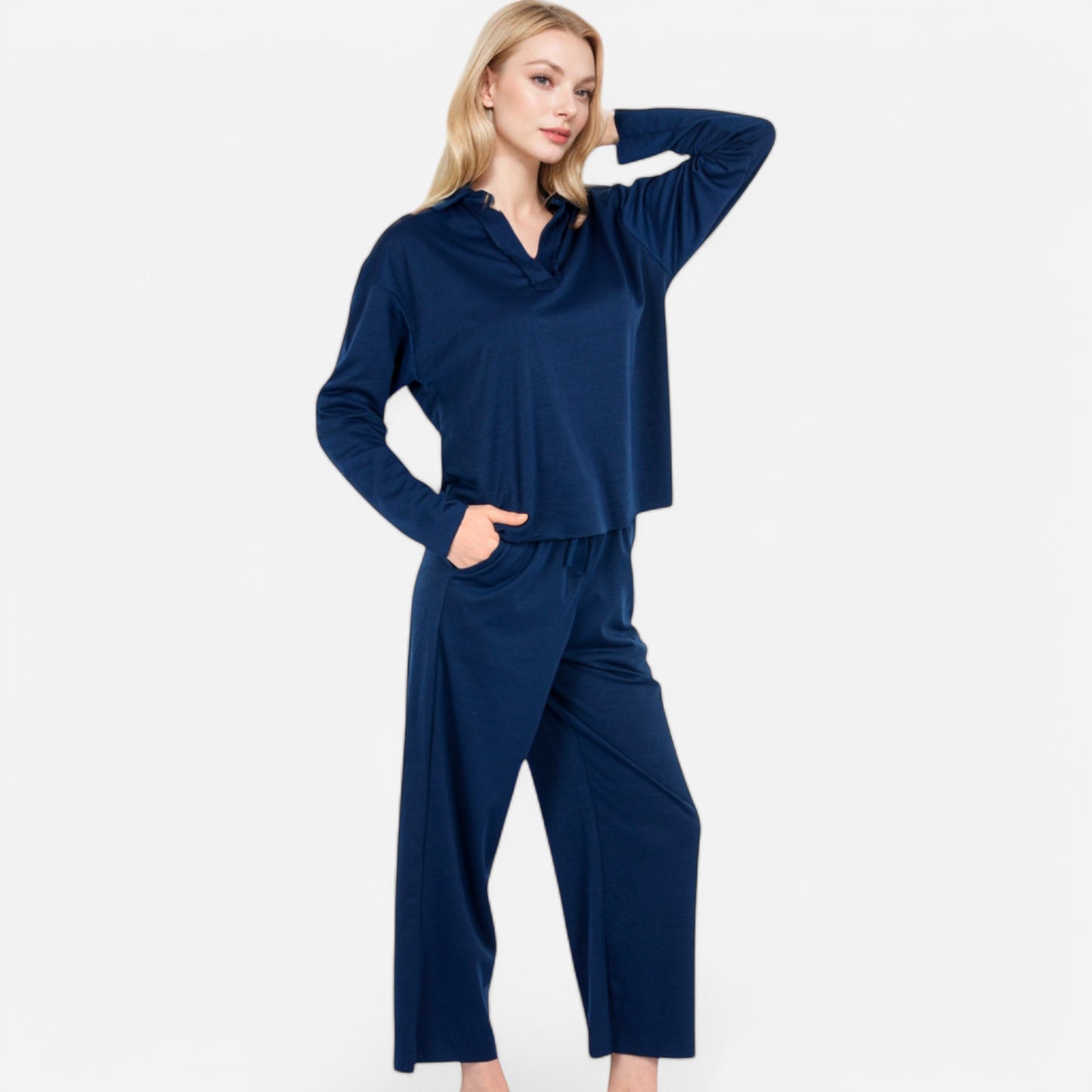 Women's Relaxed Fit Pullover and Wide Leg Lounge Pants Set