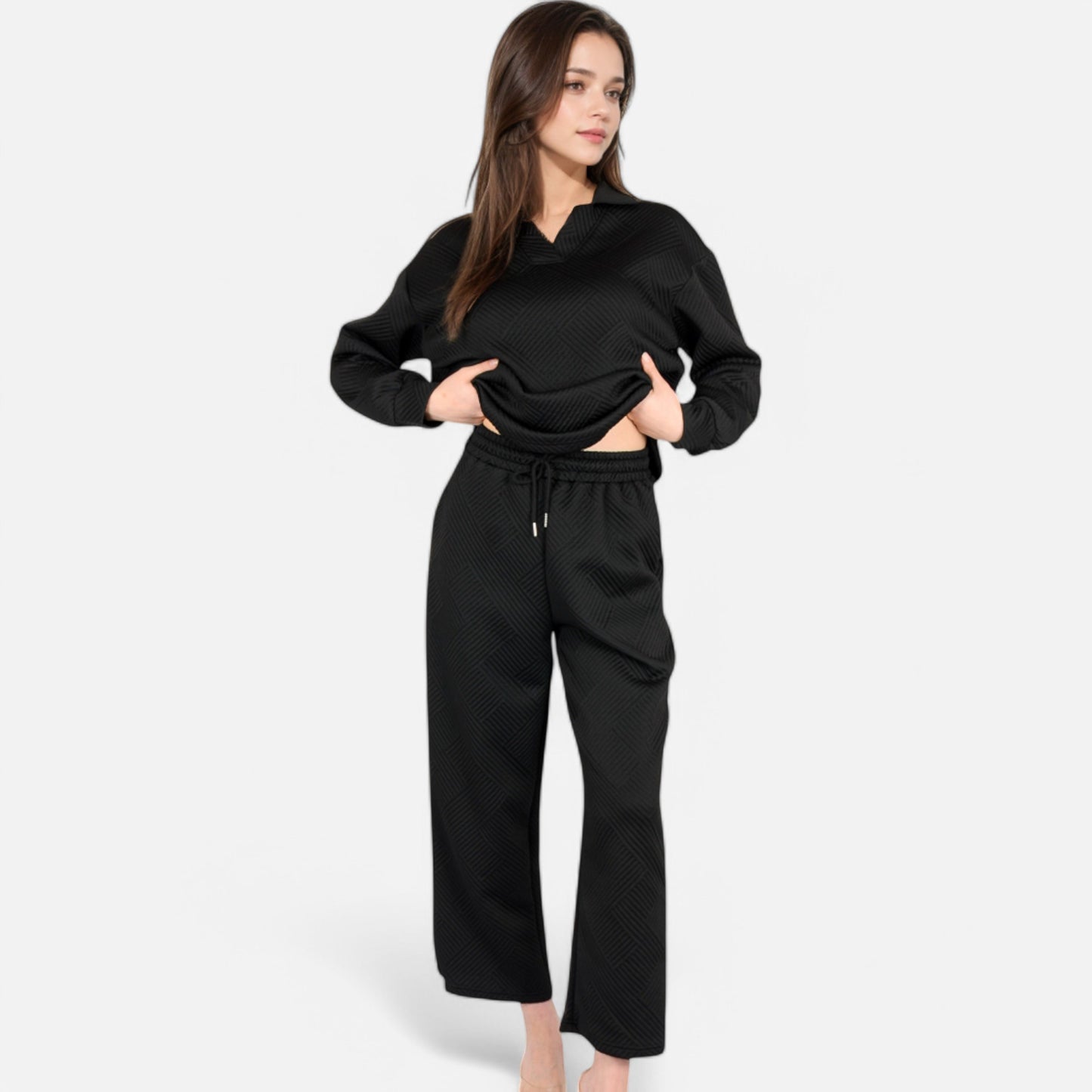 Women's Long Sleeve Pullover and Wide Leg Pants Lounge Set